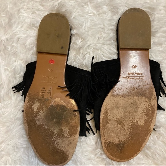 & Other Stories Black Leather Fringe Slip On Sandals - Picture 6 of 9